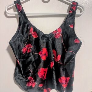 Elegant Black and Red Floral Chemise